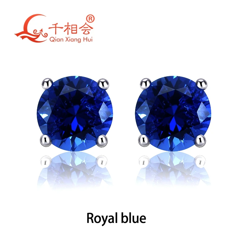 Lab Created royal Blue/Cornflower blue Sapphire Ear Stud 5-9mm with inclusions round Shape S925 Silver earrings Jewelry