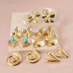 Punk Flower Heart Stud Earring Set