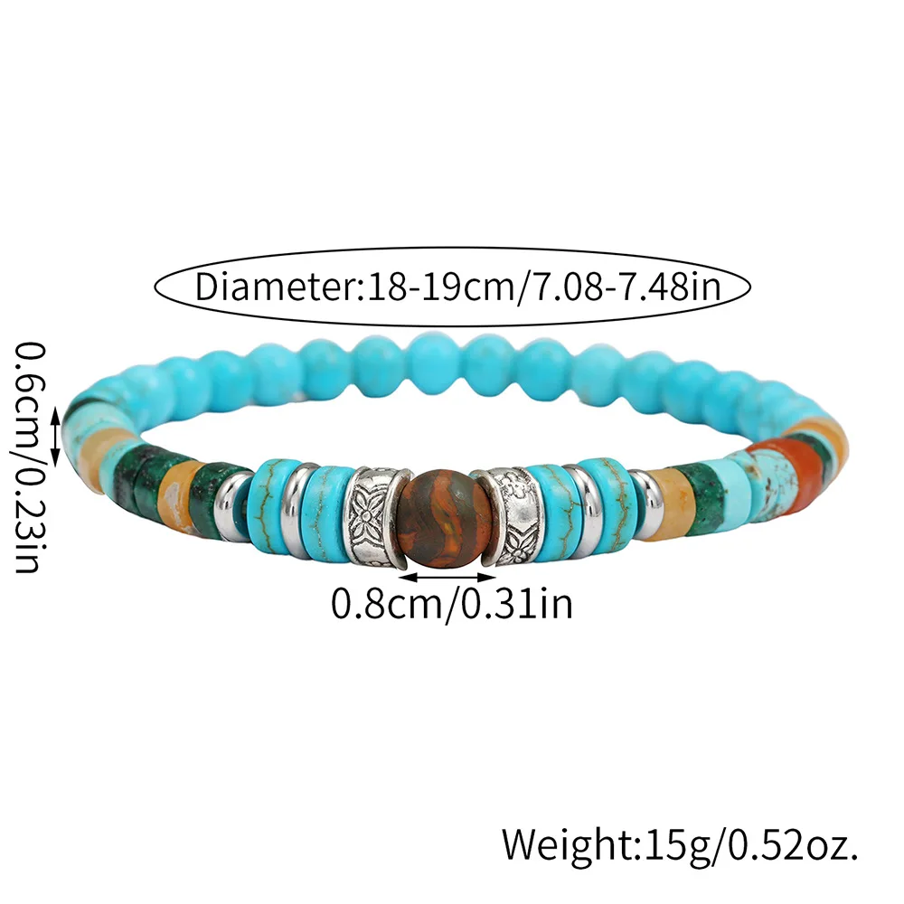 1PC Fashion Man's Vintage Bohemia Colorful Beaded Bracelet for Men Women Artificial Turquoise Bracelet Man Beads Jewelry