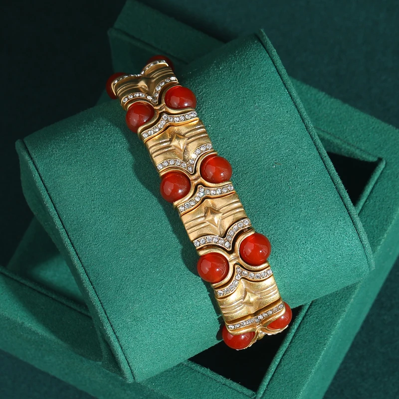 Vintage Blue Natural Stone Inlaid with Rhinestones Bangle Crystal Wide Bracelets Elastic Bamboo Knot Bohemian Handmade Jewelry