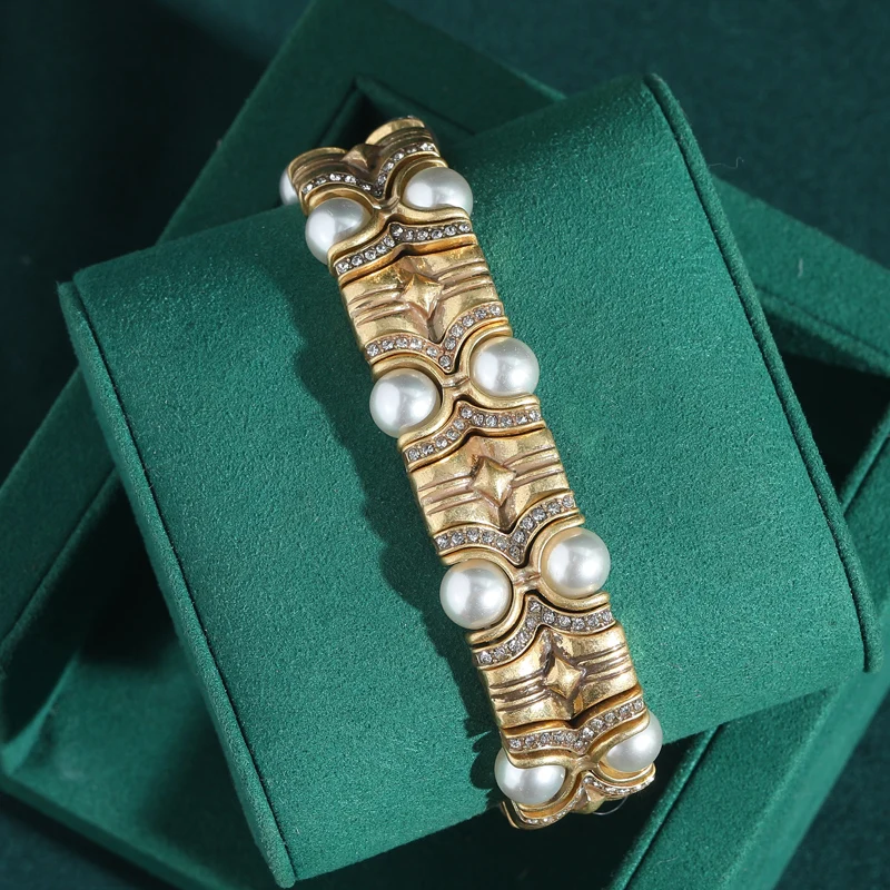 Vintage Blue Natural Stone Inlaid with Rhinestones Bangle Crystal Wide Bracelets Elastic Bamboo Knot Bohemian Handmade Jewelry