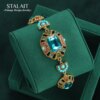 Bohemia Antique Gemstone Charm Bracelet for Women Vintage Boho Beads Square Sea Blue Crystal Bangle Retro Jewelry Ascesorios