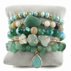 Boho Natural Stone Stack Bracelet Set for Women