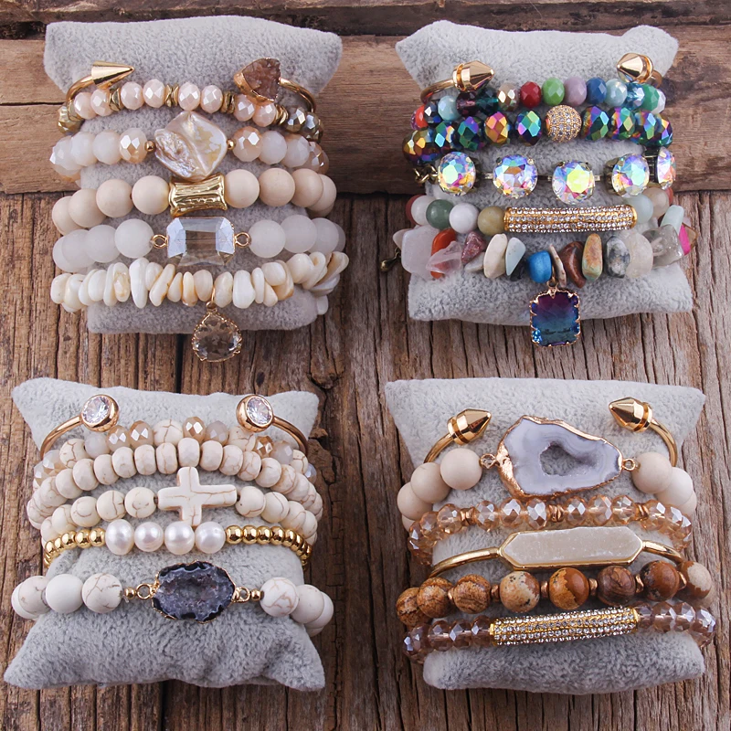 Fashion Boho Natural Stone Beaded Bracelet Jewelry Multi 6pc Stack Bracelet & Bangle Sets For Women Gift