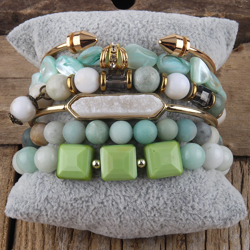 Fashion Boho Natural Stone Beaded Bracelet Jewelry Multi 6pc Stack Bracelet & Bangle Sets For Women Gift