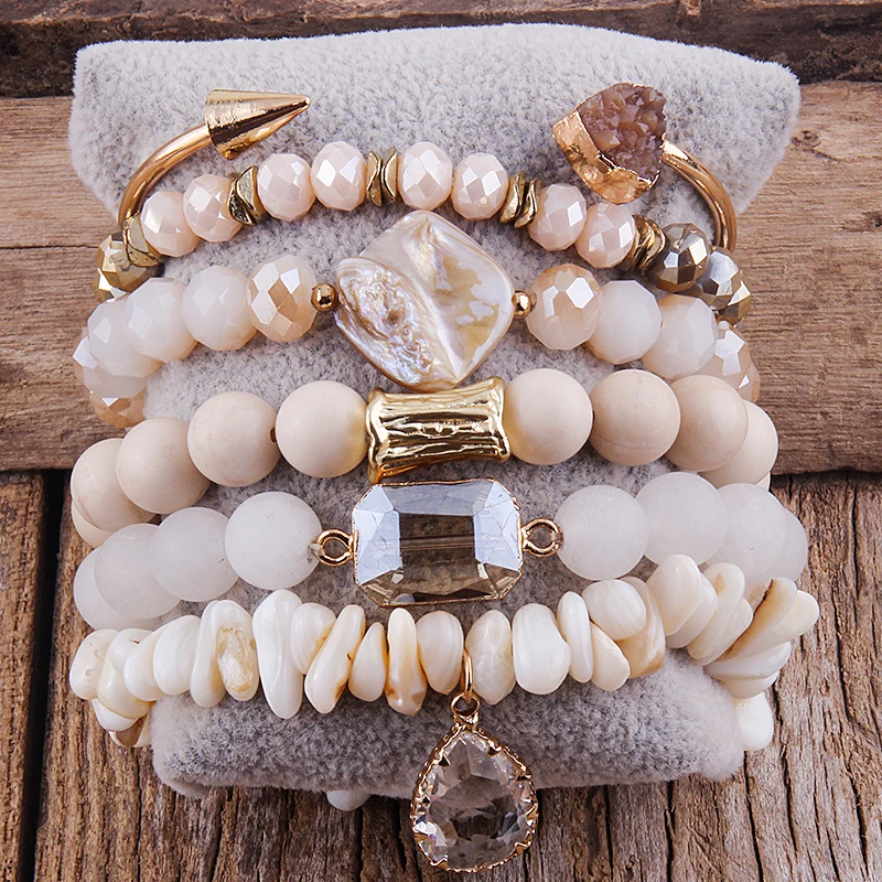 Fashion Boho Natural Stone Beaded Bracelet Jewelry Multi 6pc Stack Bracelet & Bangle Sets For Women Gift