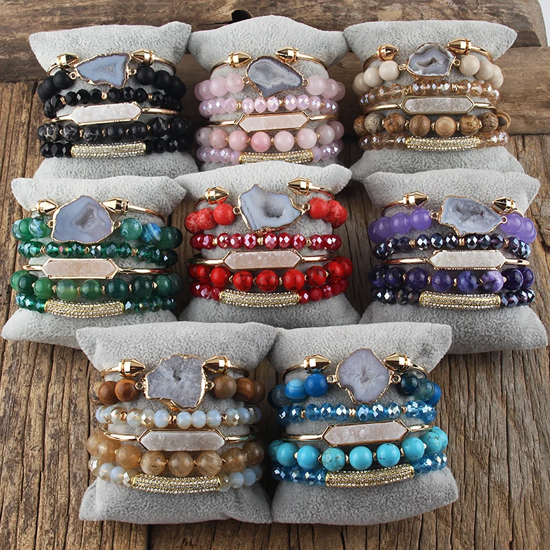 Fashion Boho Natural Stone Beaded Bracelet Jewelry Multi 6pc Stack Bracelet & Bangle Sets For Women Gift