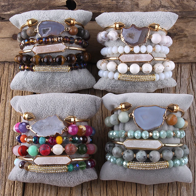 Fashion Boho Natural Stone Beaded Bracelet Jewelry Multi 6pc Stack Bracelet & Bangle Sets For Women Gift