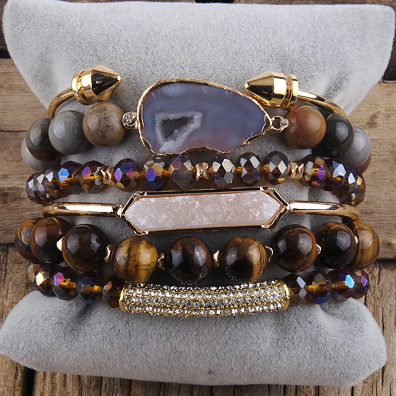 Fashion Boho Natural Stone Beaded Bracelet Jewelry Multi 6pc Stack Bracelet & Bangle Sets For Women Gift