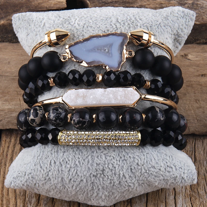 Fashion Boho Natural Stone Beaded Bracelet Jewelry Multi 6pc Stack Bracelet & Bangle Sets For Women Gift