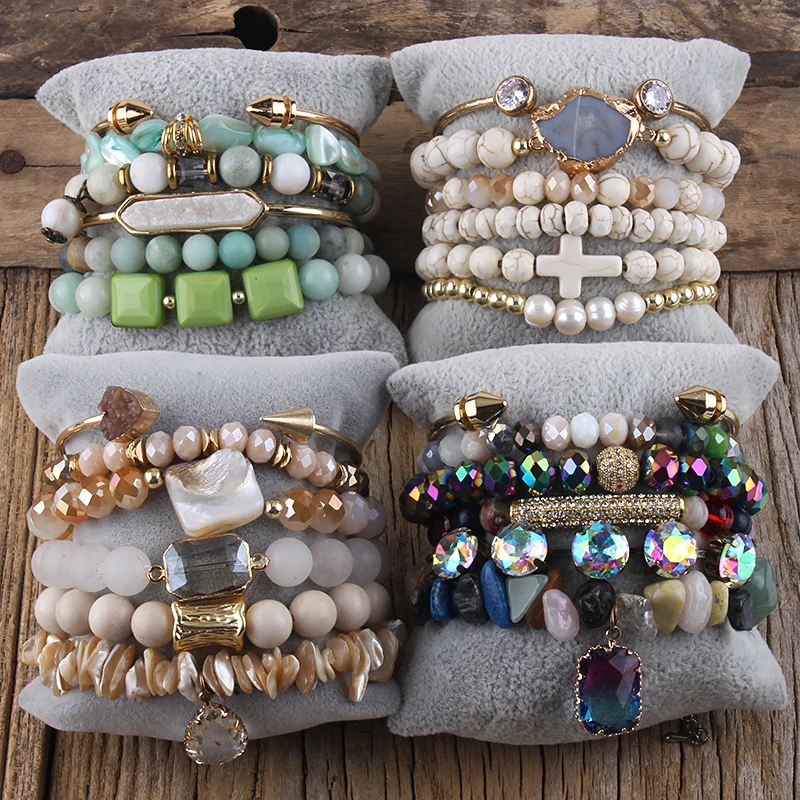 Fashion Boho Natural Stone Beaded Bracelet Jewelry Multi 6pc Stack Bracelet & Bangle Sets For Women Gift