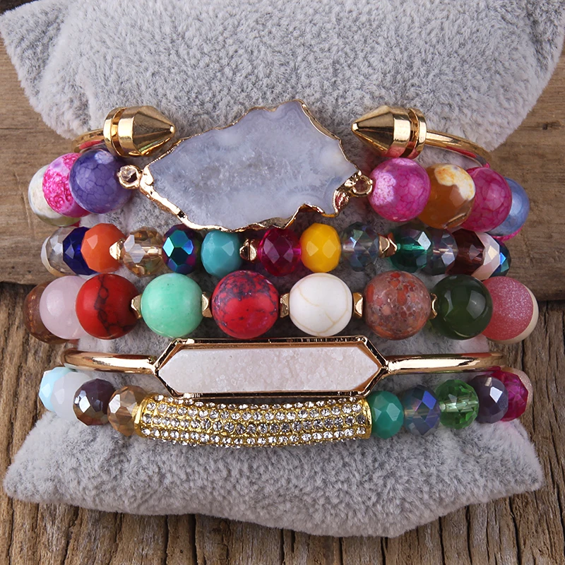 Fashion Boho Natural Stone Beaded Bracelet Jewelry Multi 6pc Stack Bracelet & Bangle Sets For Women Gift