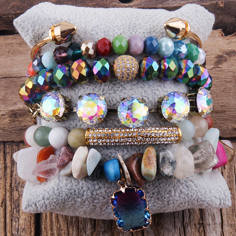 Fashion Boho Natural Stone Beaded Bracelet Jewelry Multi 6pc Stack Bracelet & Bangle Sets For Women Gift