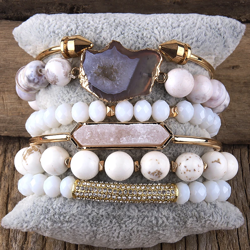 Fashion Boho Natural Stone Beaded Bracelet Jewelry Multi 6pc Stack Bracelet & Bangle Sets For Women Gift