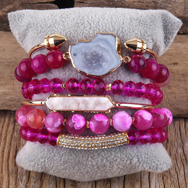 Fashion Boho Natural Stone Beaded Bracelet Jewelry Multi 6pc Stack Bracelet & Bangle Sets For Women Gift