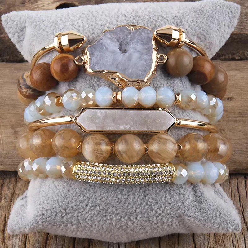 Fashion Boho Natural Stone Beaded Bracelet Jewelry Multi 6pc Stack Bracelet & Bangle Sets For Women Gift