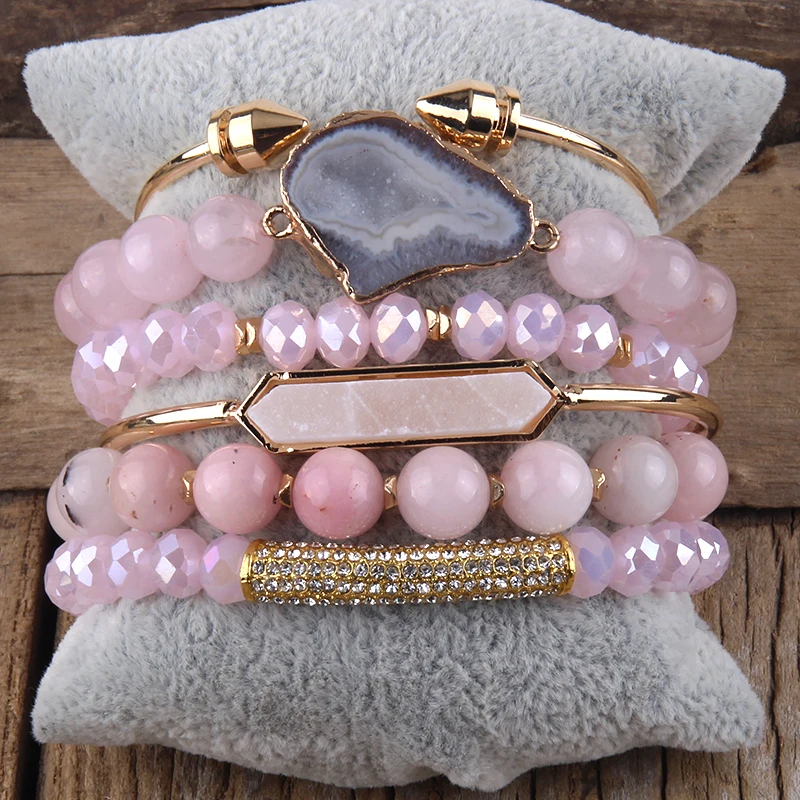 Fashion Boho Natural Stone Beaded Bracelet Jewelry Multi 6pc Stack Bracelet & Bangle Sets For Women Gift