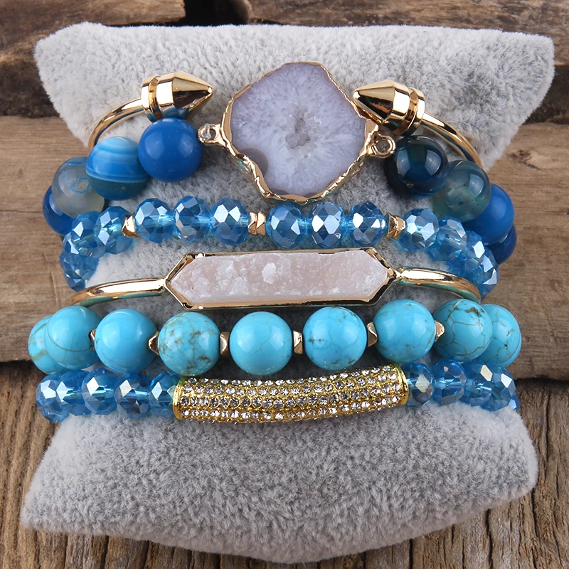 Fashion Boho Natural Stone Beaded Bracelet Jewelry Multi 6pc Stack Bracelet & Bangle Sets For Women Gift