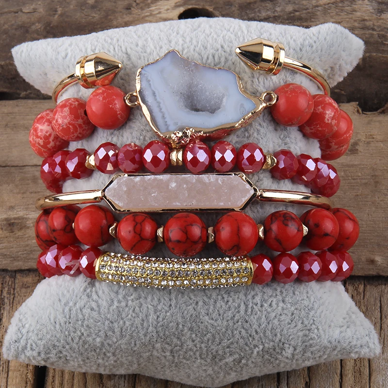 Fashion Boho Natural Stone Beaded Bracelet Jewelry Multi 6pc Stack Bracelet & Bangle Sets For Women Gift