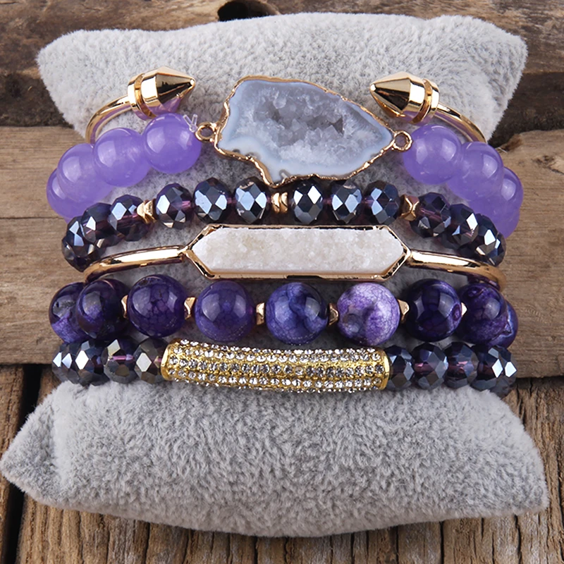 Fashion Boho Natural Stone Beaded Bracelet Jewelry Multi 6pc Stack Bracelet & Bangle Sets For Women Gift