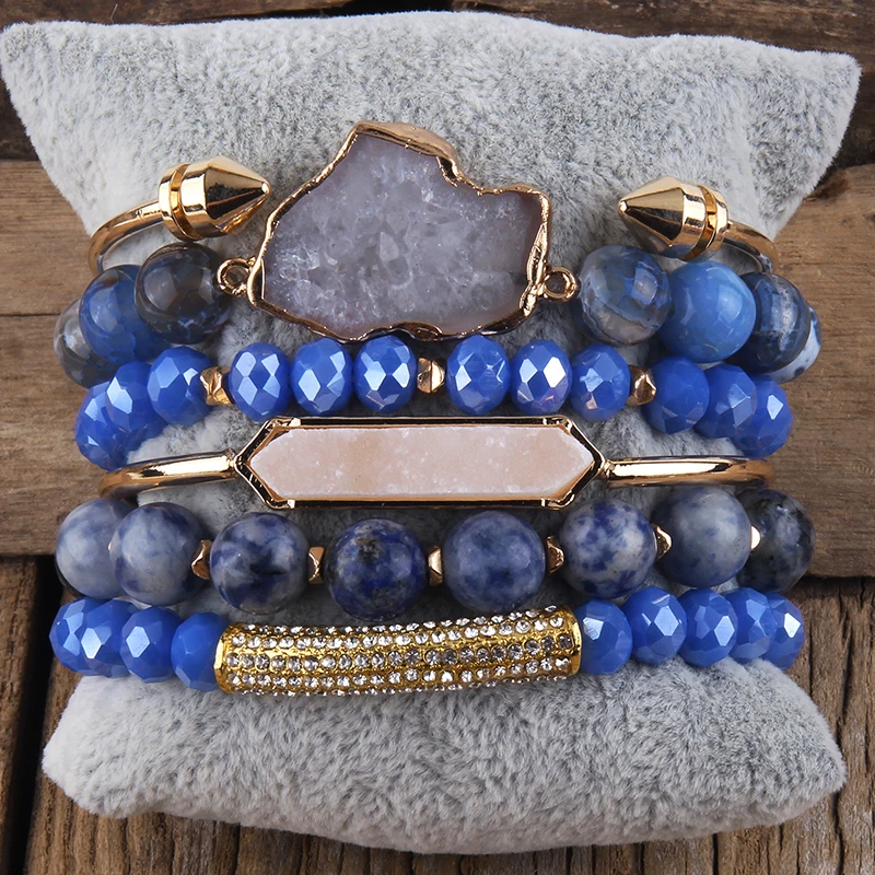Fashion Boho Natural Stone Beaded Bracelet Jewelry Multi 6pc Stack Bracelet & Bangle Sets For Women Gift