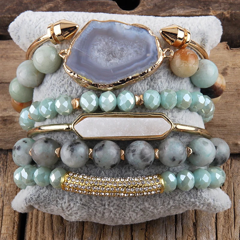 Fashion Boho Natural Stone Beaded Bracelet Jewelry Multi 6pc Stack Bracelet & Bangle Sets For Women Gift