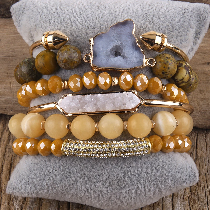 Fashion Boho Natural Stone Beaded Bracelet Jewelry Multi 6pc Stack Bracelet & Bangle Sets For Women Gift