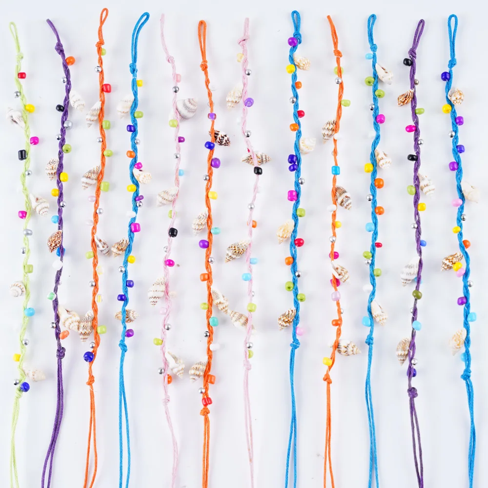 Wholesale 50Pcs/Lot Bulk Handmade Boho Colorful Shell Conch Cotton Rope Cuff Adjustable Jewelry Bracelet for Men Women Mix Style