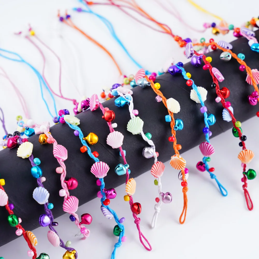 Wholesale 50Pcs/Lot Bulk Handmade Boho Colorful Shell Conch Cotton Rope Cuff Adjustable Jewelry Bracelet for Men Women Mix Style