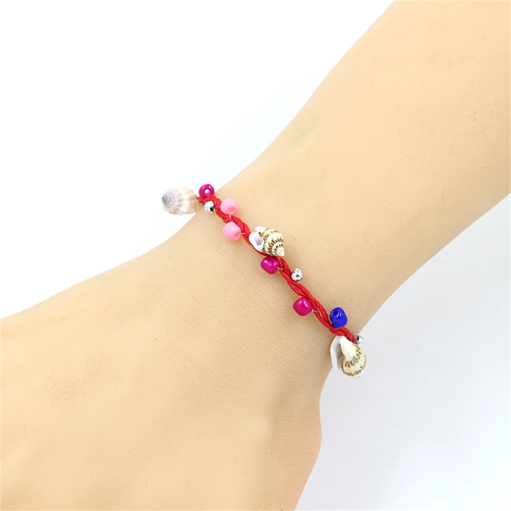 Wholesale 50Pcs/Lot Bulk Handmade Boho Colorful Shell Conch Cotton Rope Cuff Adjustable Jewelry Bracelet for Men Women Mix Style