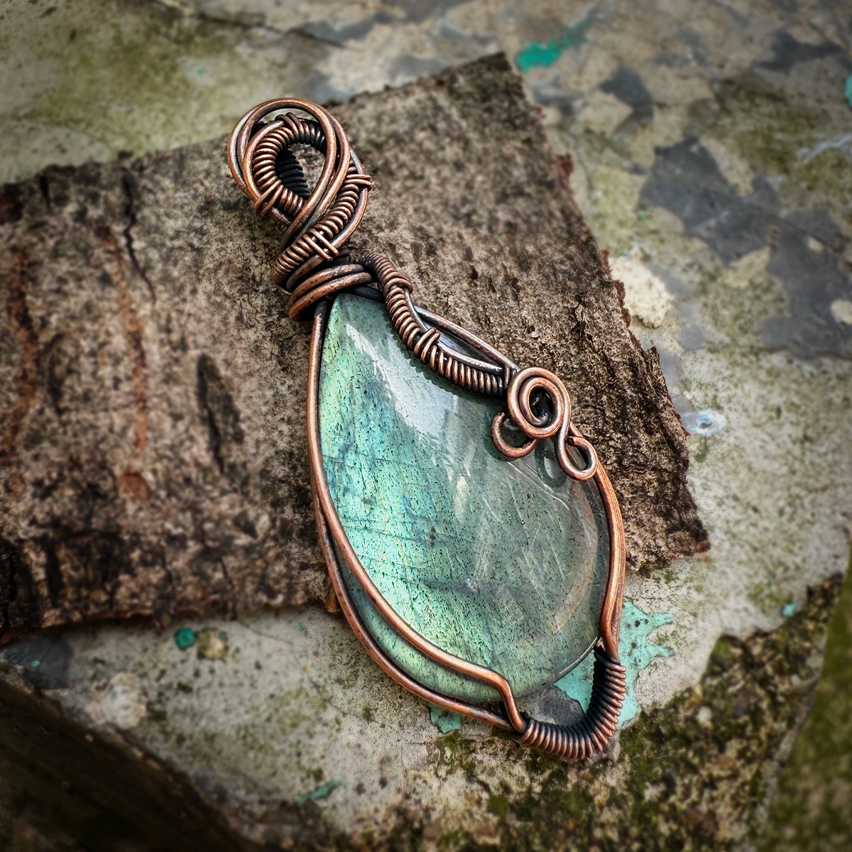 Natural Gemstone Labradorite Pendant Copper Wire Wrapped Jewelry Necklace Perfect for Boho Lovers With Box