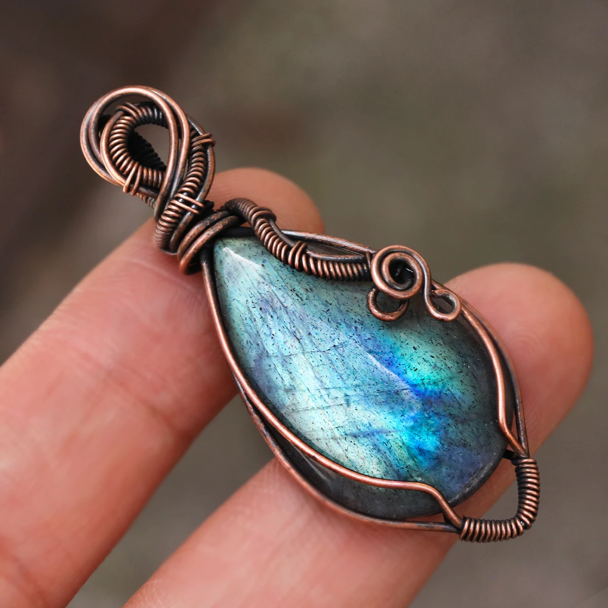 Natural Gemstone Labradorite Pendant Copper Wire Wrapped Jewelry Necklace Perfect for Boho Lovers With Box