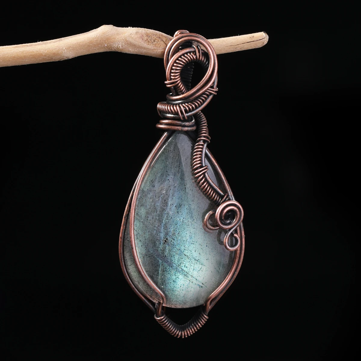 Natural Gemstone Labradorite Pendant Copper Wire Wrapped Jewelry Necklace Perfect for Boho Lovers With Box