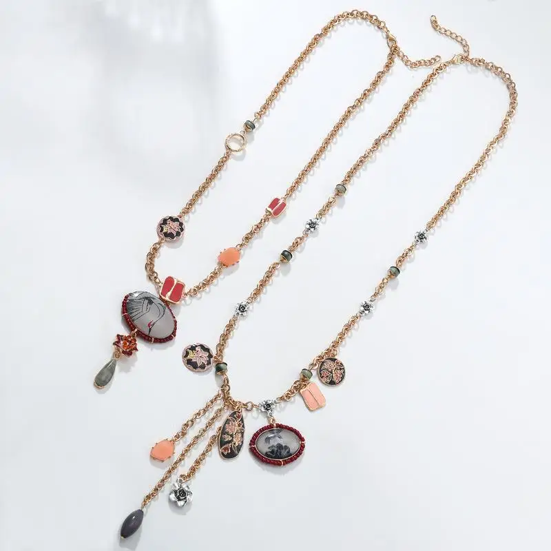 〔YY110〕2Pcs/set Vintage Bohemian Long Tassel Multilayers Necklace Flower Pendant Necklace Ethnic Jewelry Accessories Gifts 〔YY110〕2Pcs/set Vintage Bohemian Long Tassel Multilayers Necklace Flower Pendant Necklace Ethnic Jewelry Accessories Gifts
