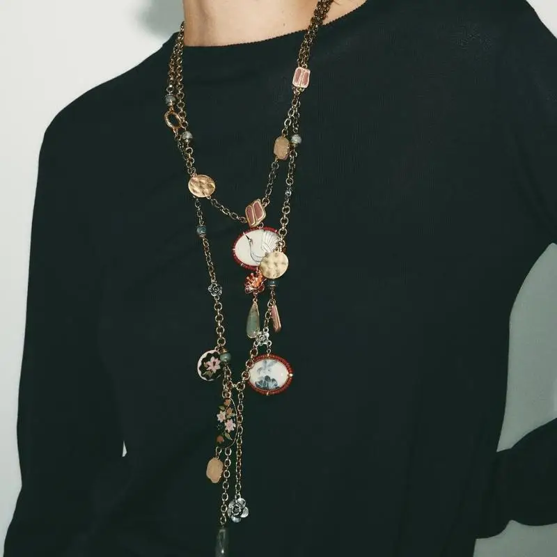 〔YY110〕2Pcs/set Vintage Bohemian Long Tassel Multilayers Necklace Flower Pendant Necklace Ethnic Jewelry Accessories Gifts 〔YY110〕2Pcs/set Vintage Bohemian Long Tassel Multilayers Necklace Flower Pendant Necklace Ethnic Jewelry Accessories Gifts