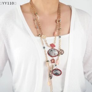 〔YY110〕2Pcs/set Vintage Bohemian Long Tassel Multilayers Necklace Flower Pendant Necklace Ethnic Jewelry Accessories Gifts