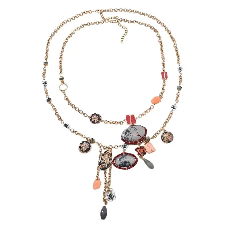 〔YY110〕2Pcs/set Vintage Bohemian Long Tassel Multilayers Necklace Flower Pendant Necklace Ethnic Jewelry Accessories Gifts 〔YY110〕2Pcs/set Vintage Bohemian Long Tassel Multilayers Necklace Flower Pendant Necklace Ethnic Jewelry Accessories Gifts