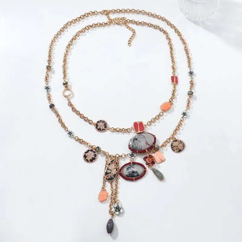〔YY110〕2Pcs/set Vintage Bohemian Long Tassel Multilayers Necklace Flower Pendant Necklace Ethnic Jewelry Accessories Gifts 〔YY110〕2Pcs/set Vintage Bohemian Long Tassel Multilayers Necklace Flower Pendant Necklace Ethnic Jewelry Accessories Gifts