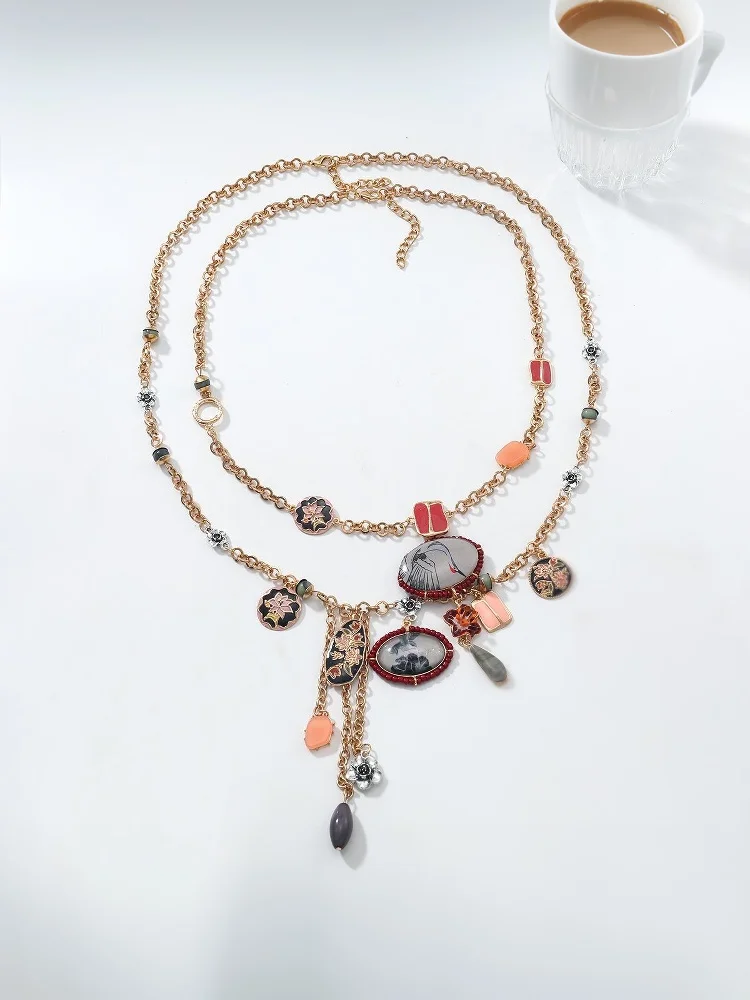 〔YY110〕2Pcs/set Vintage Bohemian Long Tassel Multilayers Necklace Flower Pendant Necklace Ethnic Jewelry Accessories Gifts 〔YY110〕2Pcs/set Vintage Bohemian Long Tassel Multilayers Necklace Flower Pendant Necklace Ethnic Jewelry Accessories Gifts