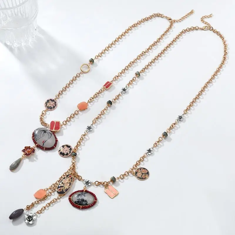 〔YY110〕2Pcs/set Vintage Bohemian Long Tassel Multilayers Necklace Flower Pendant Necklace Ethnic Jewelry Accessories Gifts 〔YY110〕2Pcs/set Vintage Bohemian Long Tassel Multilayers Necklace Flower Pendant Necklace Ethnic Jewelry Accessories Gifts