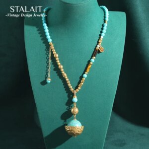Vintage Turquoise Beads Necklaces For African Party Antique Gold Color Statement Bohemian Brass Luxury Designer Jewelry Gifts