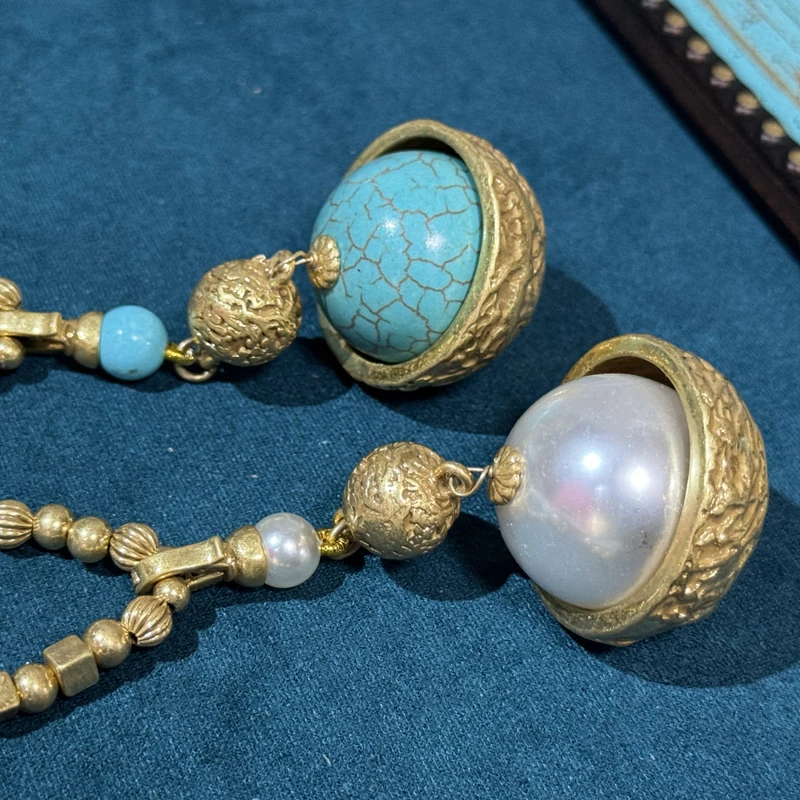 Vintage Turquoise Beads Necklaces For African Party Antique Gold Color Statement Bohemian Brass Luxury Designer Jewelry Gifts