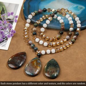 Bohemian style natural stone bead necklace for women's sweater chain suitable for daily wear (pendant color slightly different)