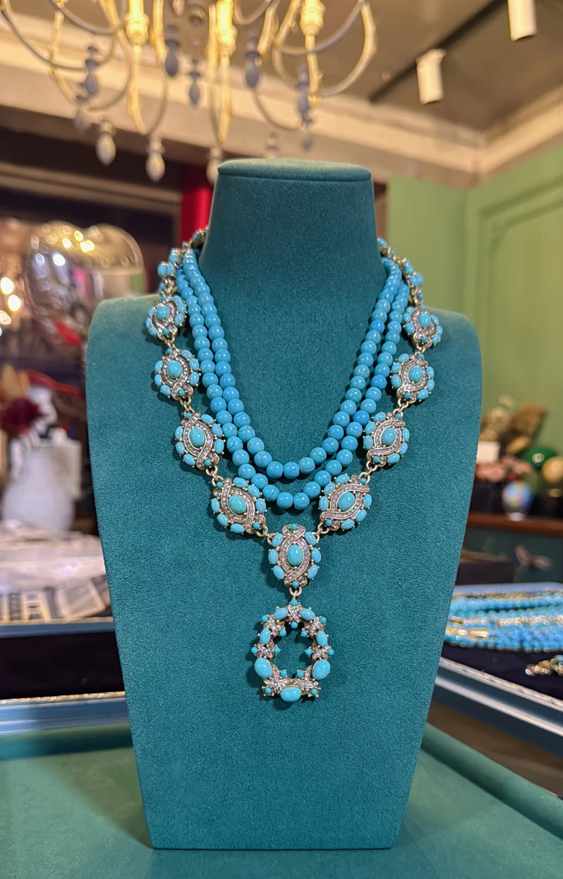 Bohemia Blue Natural Stone Water Drop Beads Chain Choker Necklace Vintage Jewelry for Woman Retro New in Boho Luxury Accessories