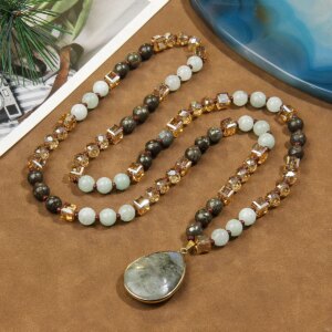 Fashionable Bohemian style handmade natural stone bead necklace, ladies' elegant necklace, the first choice for holiday gifts