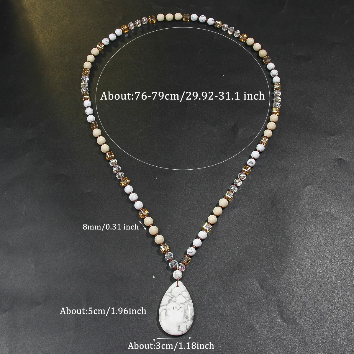 Bohemian retro style natural stone pendant necklace handmade bead sweater chain exquisite pendant Valentine's Day