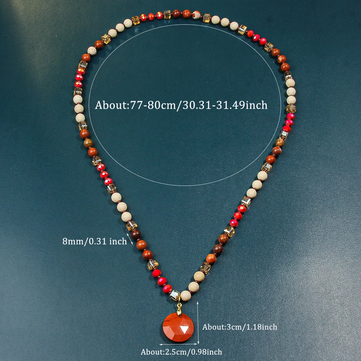 Bohemian style natural stone bead necklace with multiple sectional circular pendants suitable for daily wear and party wear