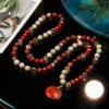 Bohemian style natural stone bead necklace with multiple sectional circular pendants suitable for daily wear and party wear