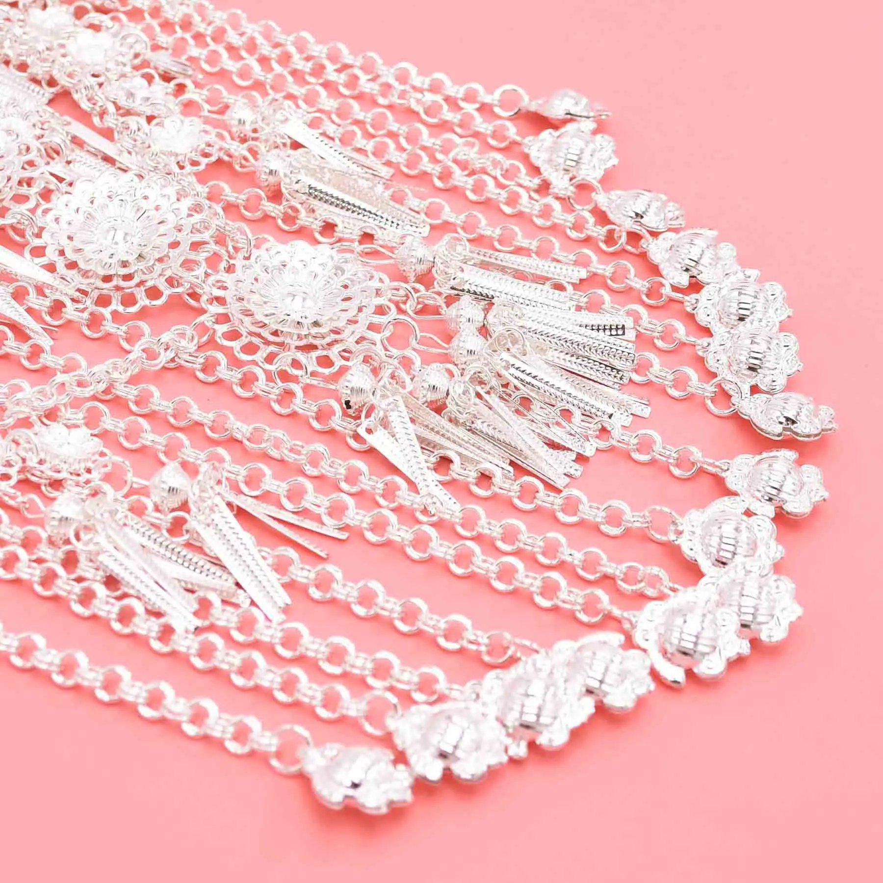 Ethnic Silver Color Long Tassel Heart Flower Necklace Women Jewelry Bohemian Dance Dress Accessories