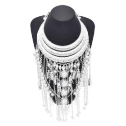Ethnic Silver Tassel Necklace